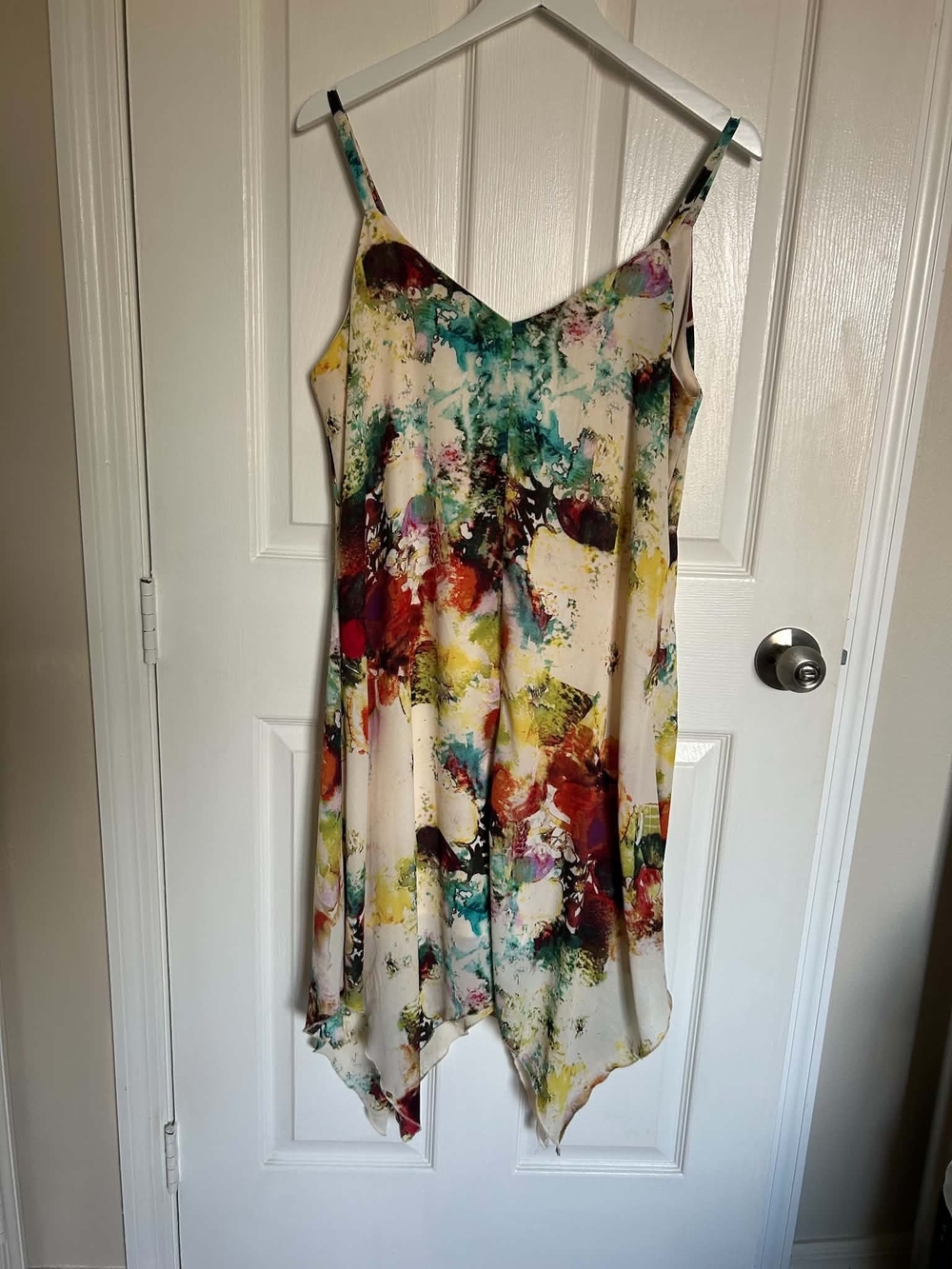 Spense Women’s Abstract Floral Handkerchief Hem Dress Size 10 Multicolor